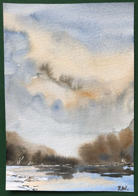Aquarell Landschaft Wolkenstimmung