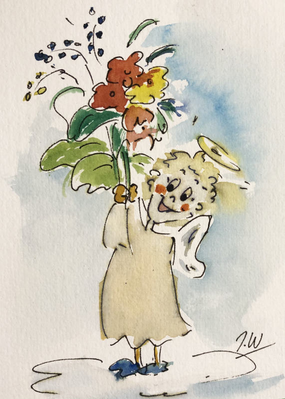 Engel mit Blumen - Aquarell-Illustration