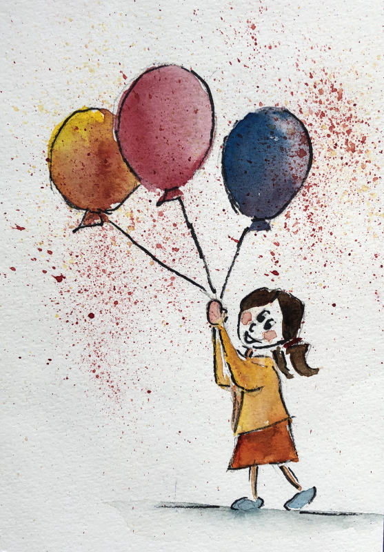 Grußkarte Aquarell Mädchen mit Ballons